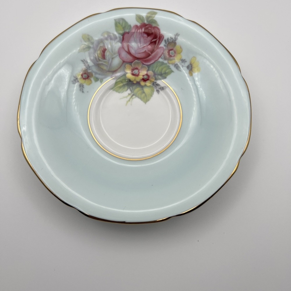 Paragon Double Warrant Fine Bone China Teacup Saucer Blue Pink Rose England - Picture 10 of 16